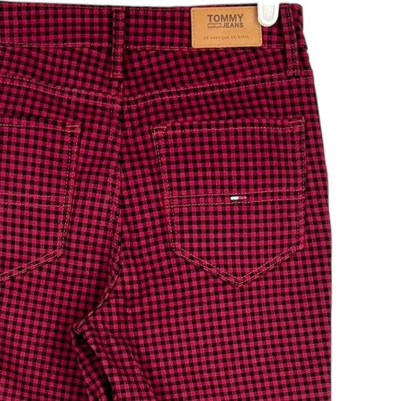 Tommy Jeans Women Red/Black Plaid Stretch Skinny Jeans Sz 2/26 Brand Stripe NWOT - Picture 6 of 12